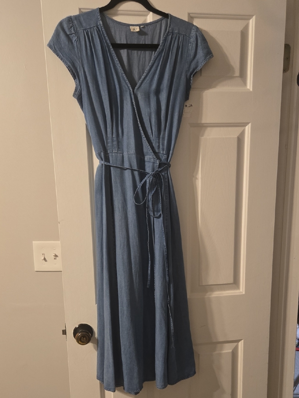 GAP Light Blue Wrap Midi Dress with Tie Waist